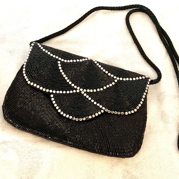 Source Unknown Handbags - Small black shoulder purse for ladies. Faux leather and imitation diamonds. Used